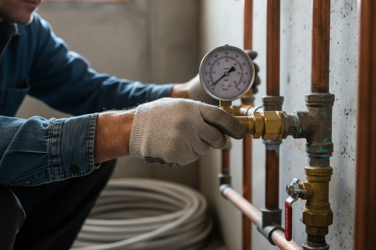 Pressure testing a repaired line during Water Line Repair in Hoskinston